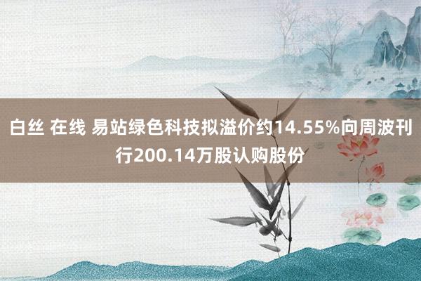 白丝 在线 易站绿色科技拟溢价约14.55%向周波刊行200.14万股认购股份